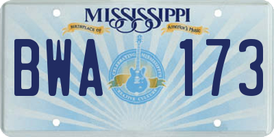 MS license plate BWA173