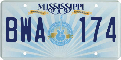 MS license plate BWA174