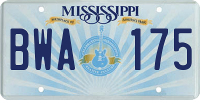 MS license plate BWA175
