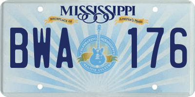MS license plate BWA176