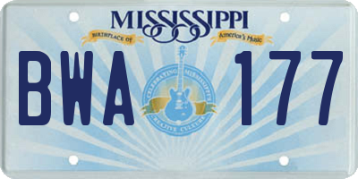 MS license plate BWA177