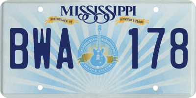 MS license plate BWA178