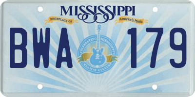 MS license plate BWA179