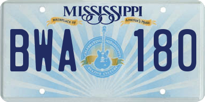MS license plate BWA180