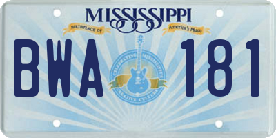 MS license plate BWA181