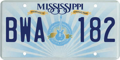 MS license plate BWA182
