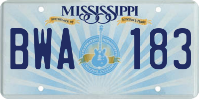 MS license plate BWA183