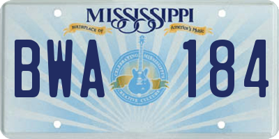 MS license plate BWA184