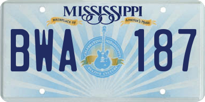 MS license plate BWA187
