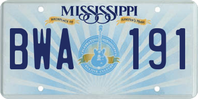 MS license plate BWA191