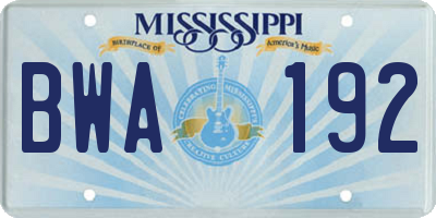 MS license plate BWA192