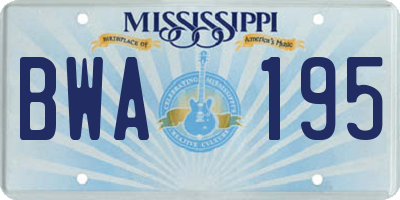 MS license plate BWA195