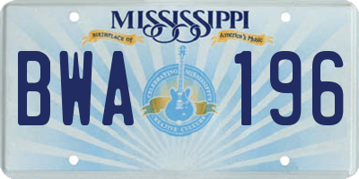 MS license plate BWA196