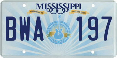 MS license plate BWA197
