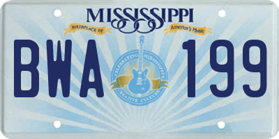 MS license plate BWA199