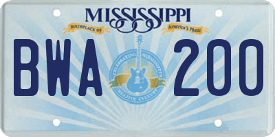 MS license plate BWA200