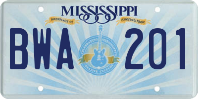 MS license plate BWA201