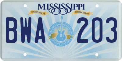 MS license plate BWA203