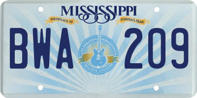 MS license plate BWA209