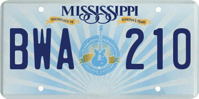 MS license plate BWA210