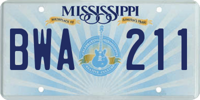 MS license plate BWA211