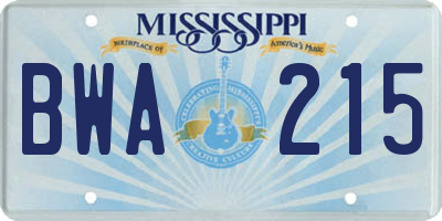 MS license plate BWA215