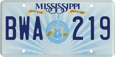MS license plate BWA219