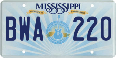 MS license plate BWA220