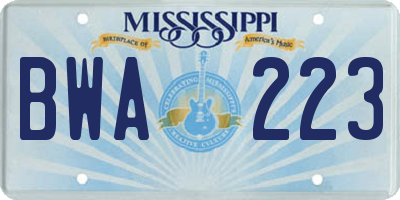 MS license plate BWA223