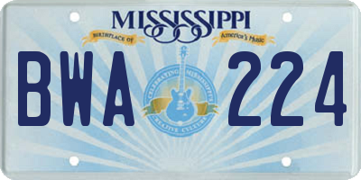 MS license plate BWA224