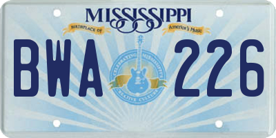 MS license plate BWA226