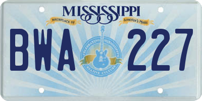 MS license plate BWA227