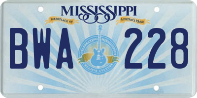 MS license plate BWA228
