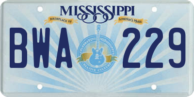 MS license plate BWA229