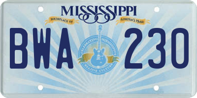 MS license plate BWA230