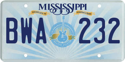 MS license plate BWA232