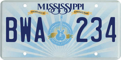 MS license plate BWA234