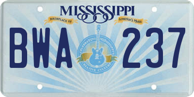 MS license plate BWA237