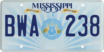 MS license plate BWA238