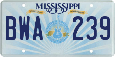 MS license plate BWA239