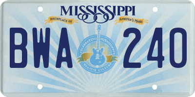 MS license plate BWA240