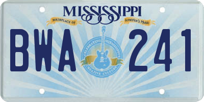 MS license plate BWA241
