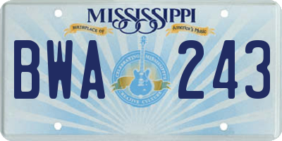 MS license plate BWA243