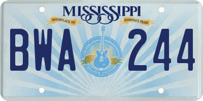MS license plate BWA244