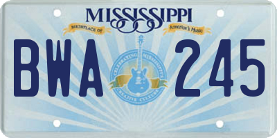MS license plate BWA245