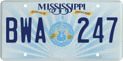 MS license plate BWA247