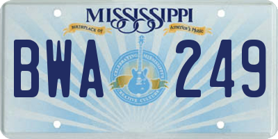 MS license plate BWA249