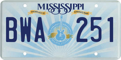 MS license plate BWA251