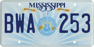 MS license plate BWA253