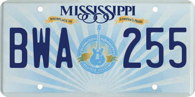 MS license plate BWA255